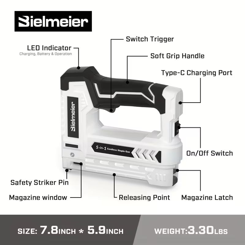 Bielmeier 4V Cordless 5-in-1 Stapler/nailer Kit