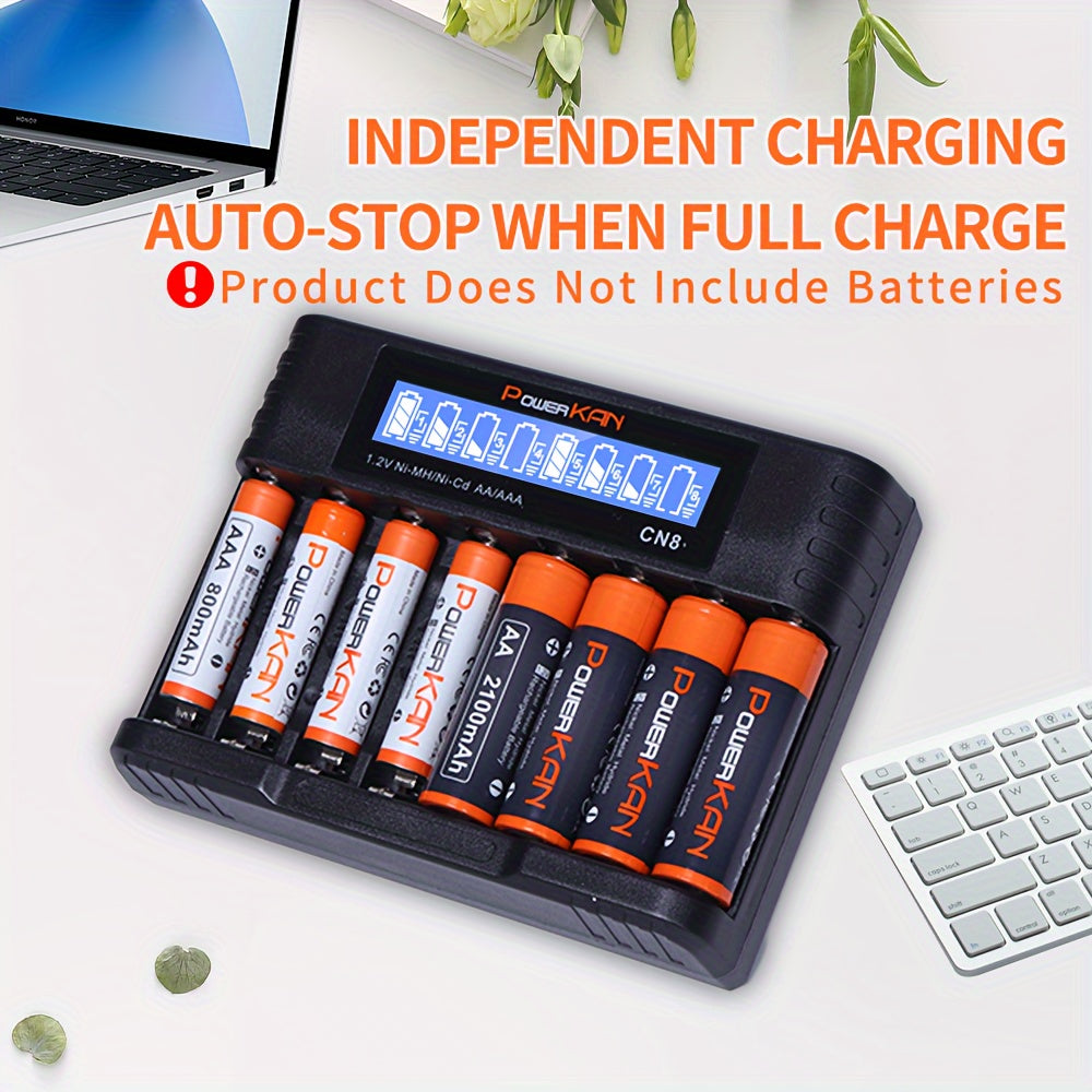 Powerkan 8-Slot AA AAA Battery Charger, 500Ma*8-Slot High-Speed Charging