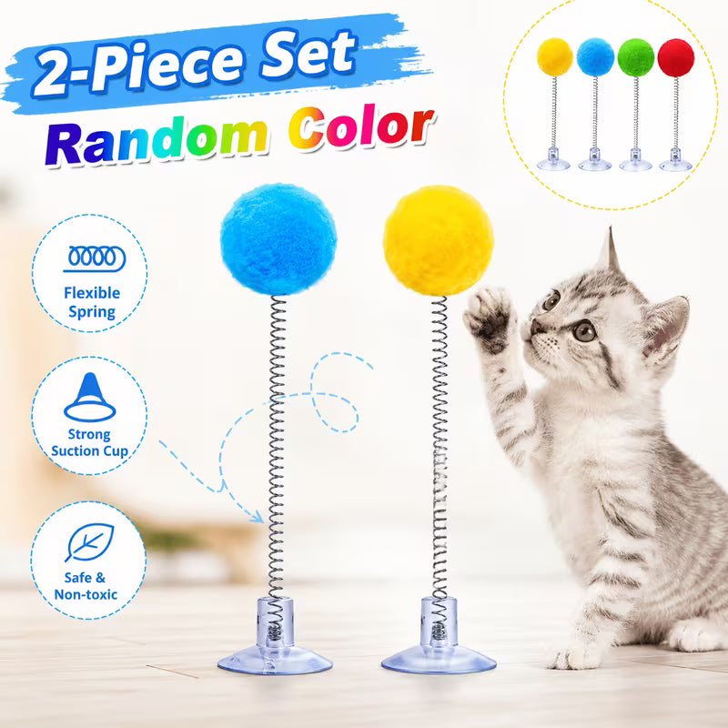 Set: 1 Spring Cat Teaser Wand + 1 Suction Cup, Random Color