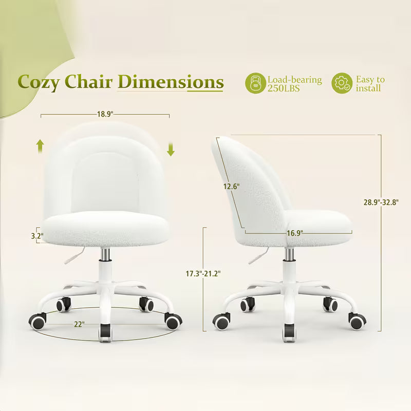 Vanity Chair with Lumbar Support, Adjustable Swivel Armless Desk Chair, Teddy