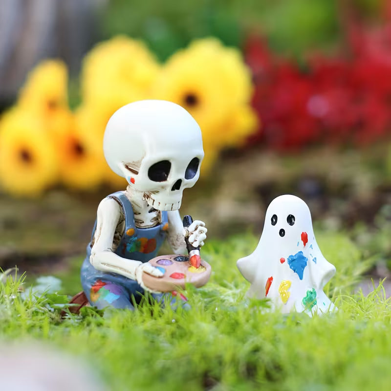 2pcs Creative Halloween House Decorations, Skeleton Painter & Apprentice