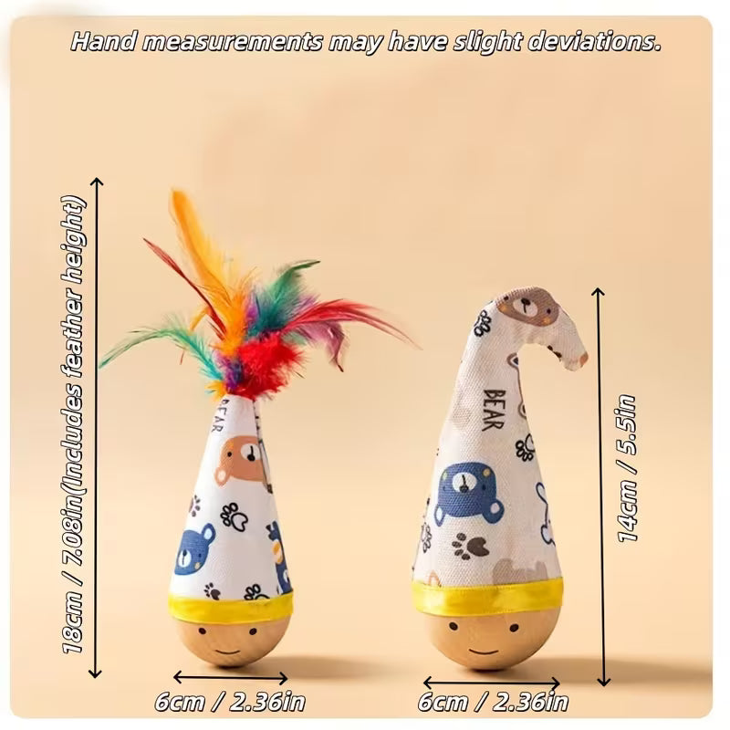 Cat Tumbler Teaser Toy, Cartoon Printed, Wooden, Random Color