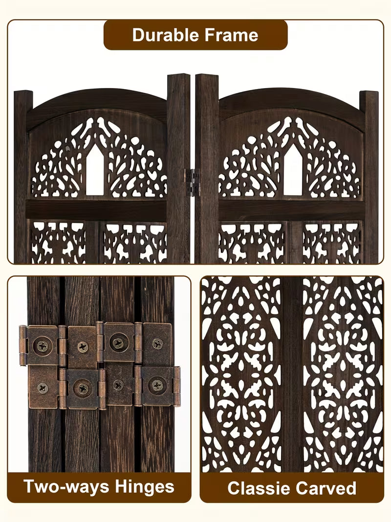 4-Panel Solid Room Divider Screen - 62" Freestanding, Wood