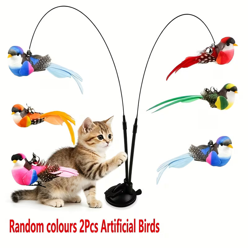 Artificial Birds, 1 Set Interactive Cat Toy: Cat Teaser, Polyester, Random Color