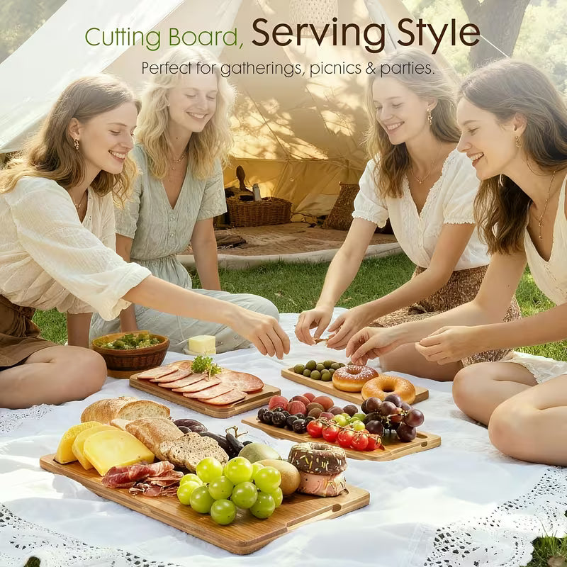 Deep Carbonized Bamboo Cutting Board Set, Complete with A Wooden Storage Rack, Ideal