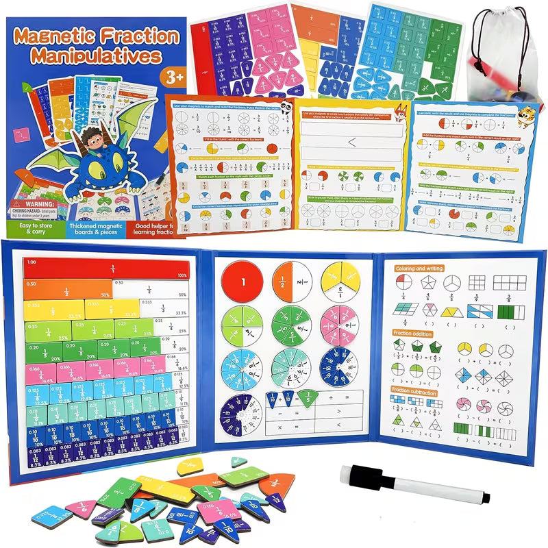 Magnetic Fraction Tiles and Circles Set with Dry Erase Board