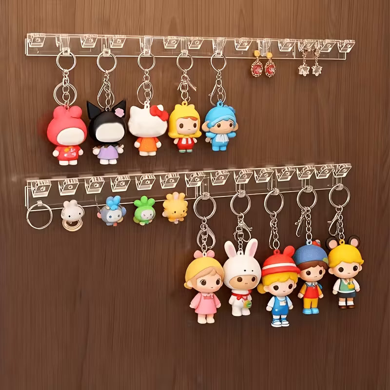 6pcs Set, Single Unit 8-Hook Transparent Acrylic Wall-Mounted Jewelry Organizer - with Hole