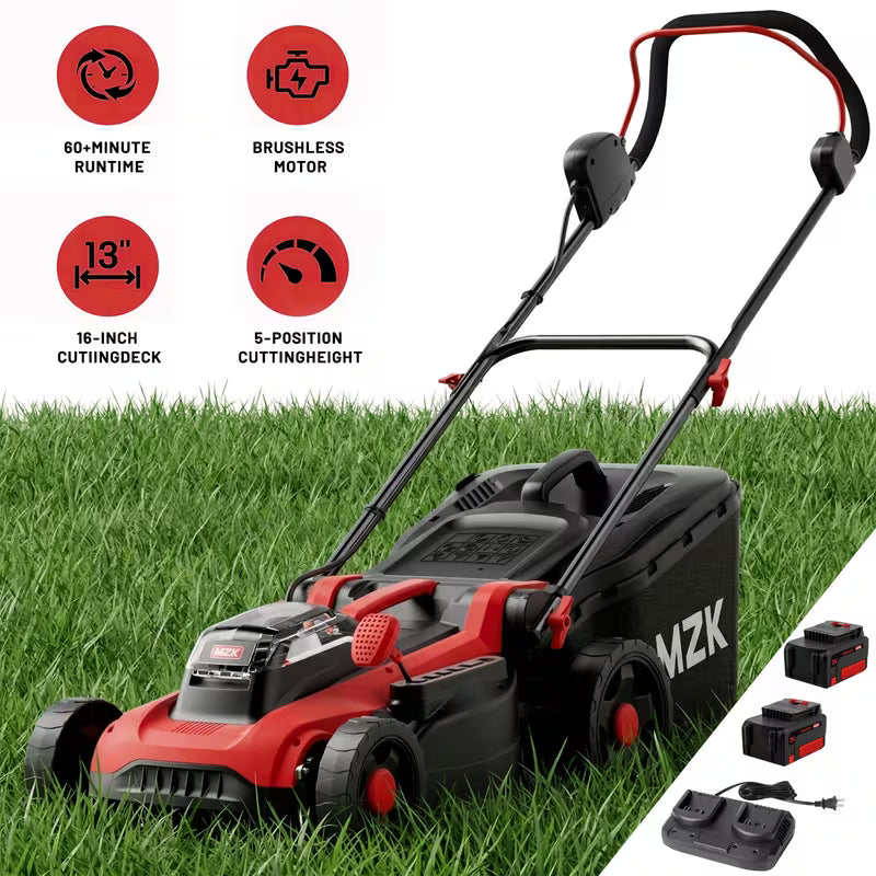 MZK 40V 16-Inch Electric Lawn Mower, 2-In-1 Brushless Cordless Lawn Mower