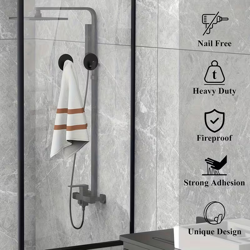 Modern Black Wall Hooks - Easy Install Adhesive Towel Hangers for Bathroom, Kitchen - Durable Robe