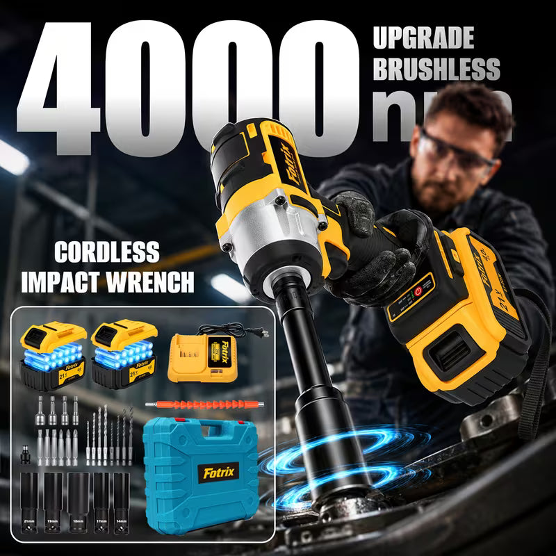 21V Brushless 1/2" Impact Wrench Kit, High Capacity Battery And Multi-Piece Accessory Set
