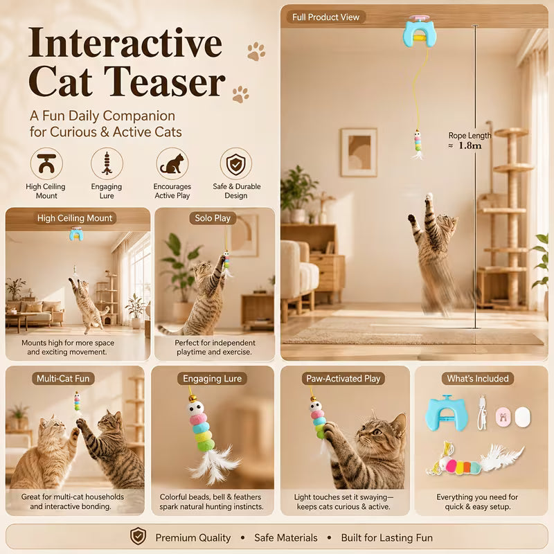 Elastic Stretch Feather Cat Chase Ball Toy | Dynamic White, Polyester, White