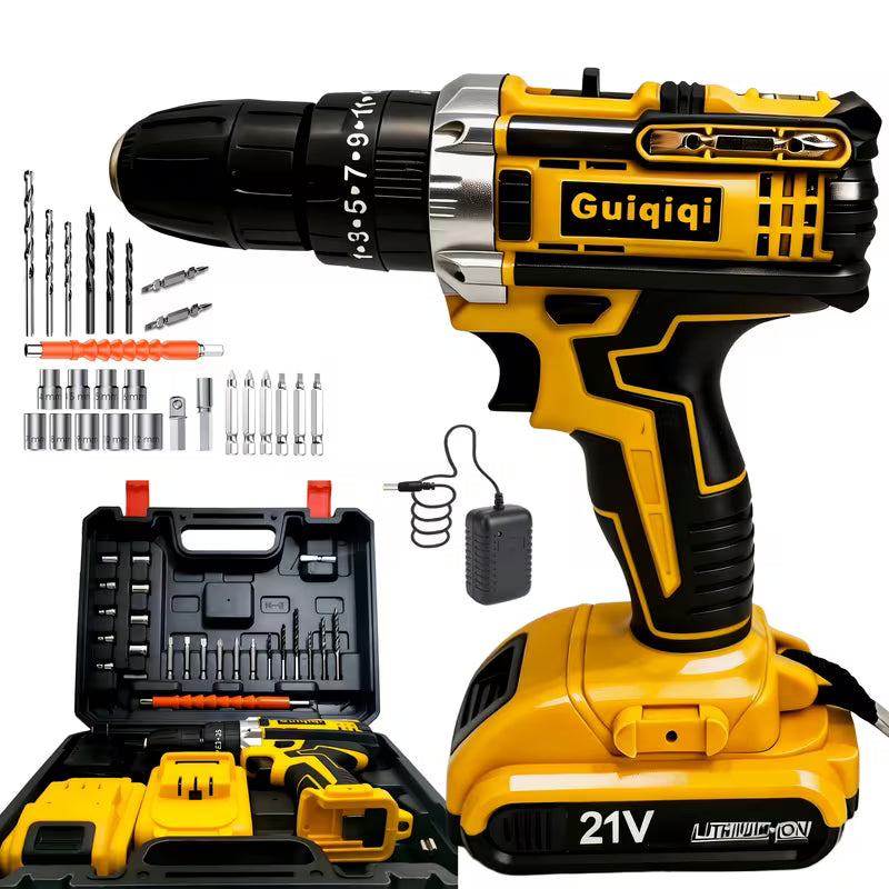 21V Cordless Lithium Drill Electric Screwdriver With Impact Function And Work Light