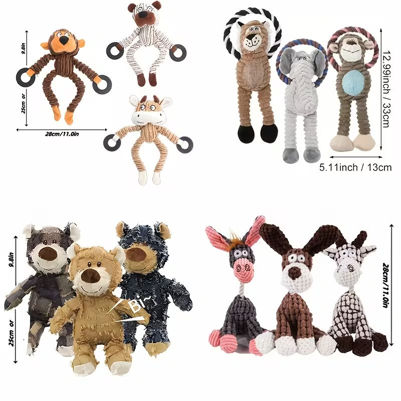 Squeaky & Durable Dog Toy Set - Multi-Animal