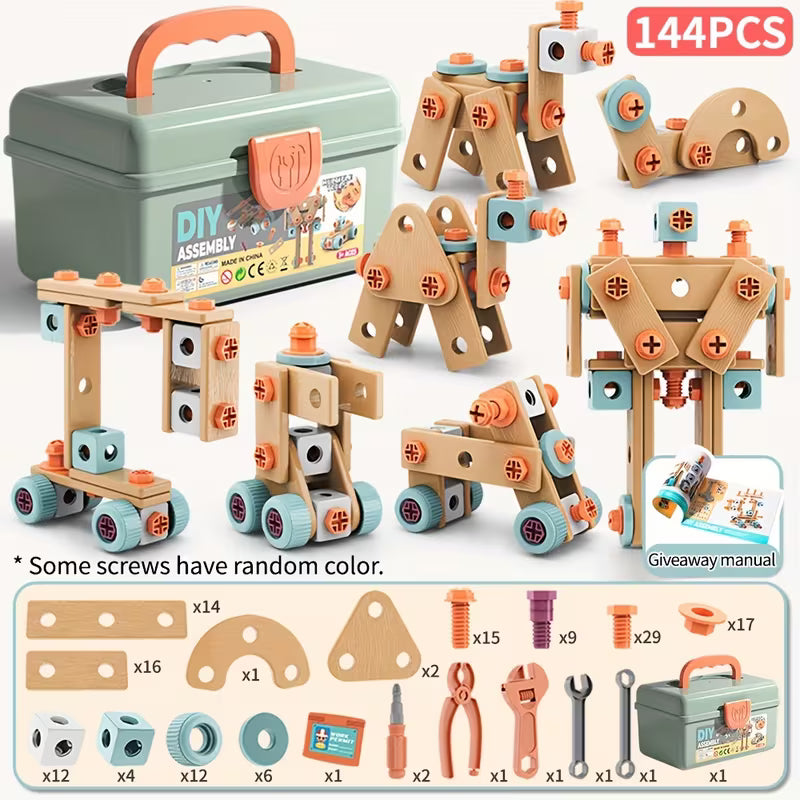 121/122/144-Piece Pretend Play Assembly Simulation Screwdriver Tool Box