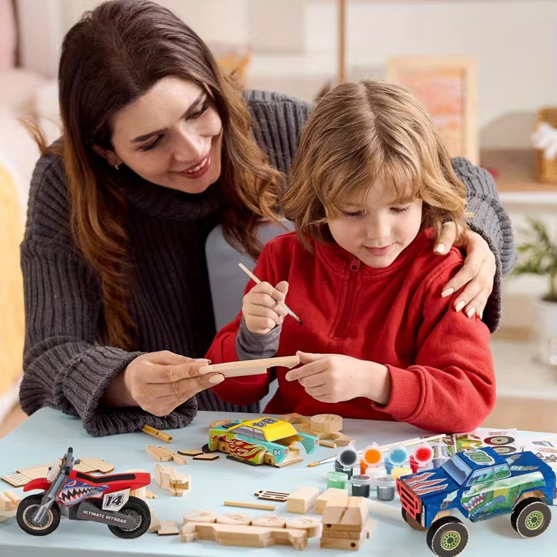 SYNCFUN Craft Set to Create and Decorate Your Own Wooden Race Car