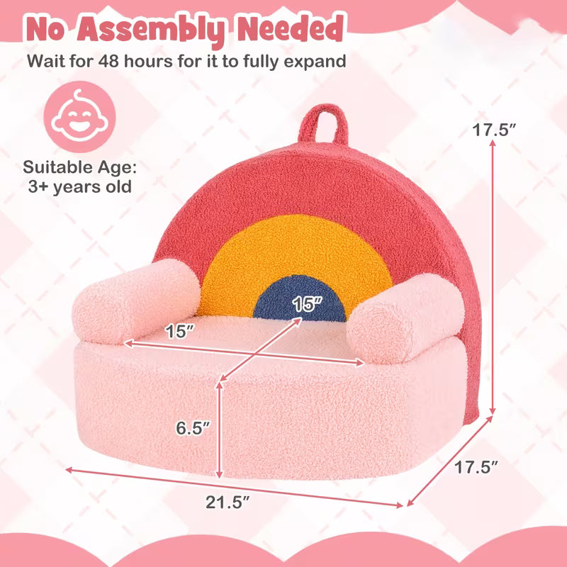 Kids Couch, Foam Sofa with Soft & Machine-Washable Teddy Fleece Cover, Non-Slip Base, Handle