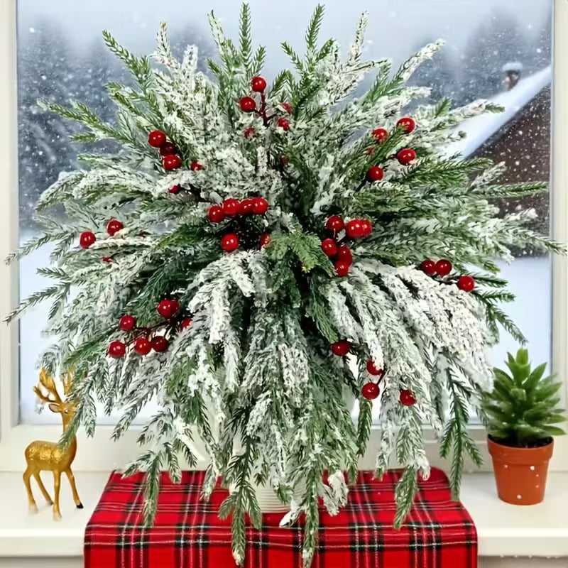 Realistic Norfolk Pine Branches, Plastic, Red