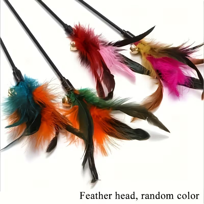 10pcs Cat Feather Stick Toy Set, Plastic, Random Color