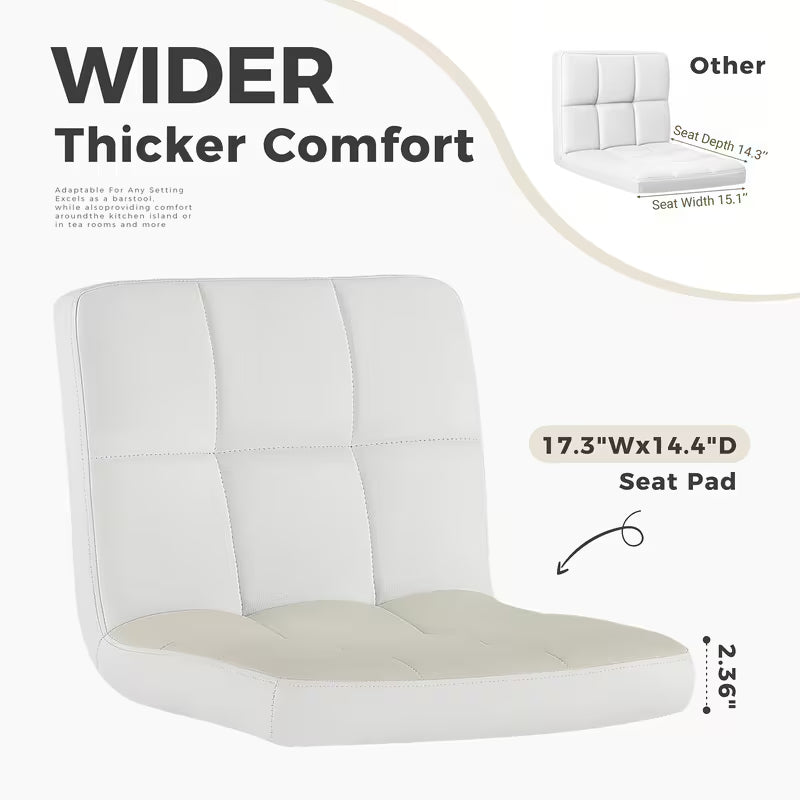Adjustable Armless Swivel Bar Stools Set - Hydraulic PU Leather with Thickened Seat Cushion &