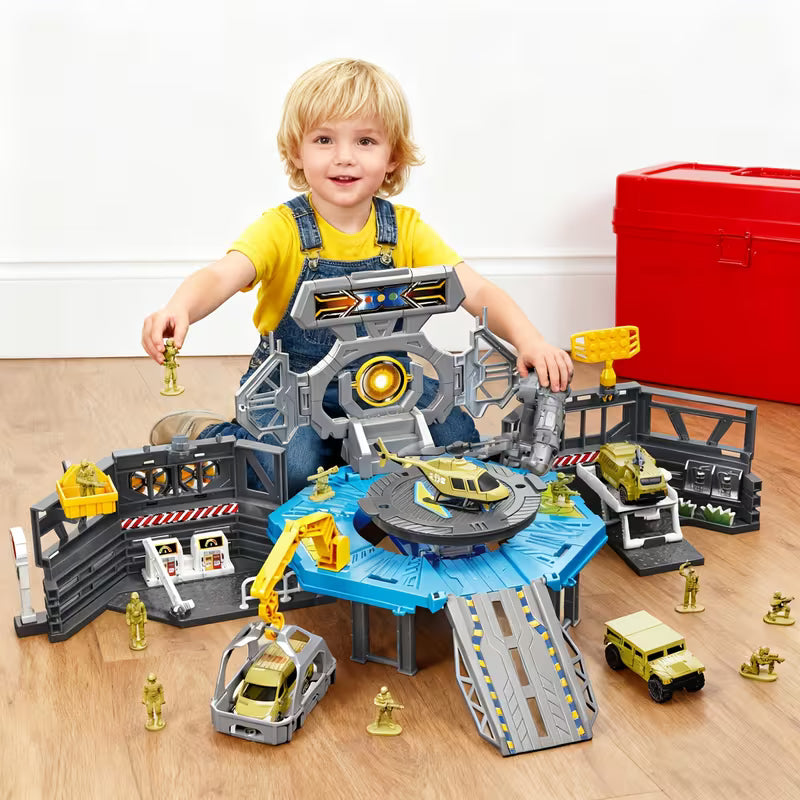 Military Deformation Parking Apron Toy Set with 3 Chariots and 1