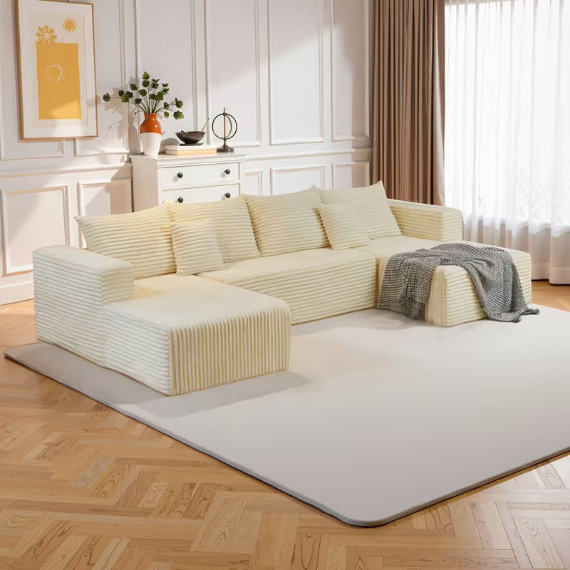 Large Sectional Cloud Couch. Modular Corduroy Sofa Bed With Deep Seat.U-Shaped Boneless Sofa