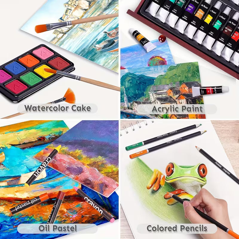 175pcs Deluxe Art Set With 2 Drawing Pads, Crayons, Acrylic Paints, Colored Pencils Set