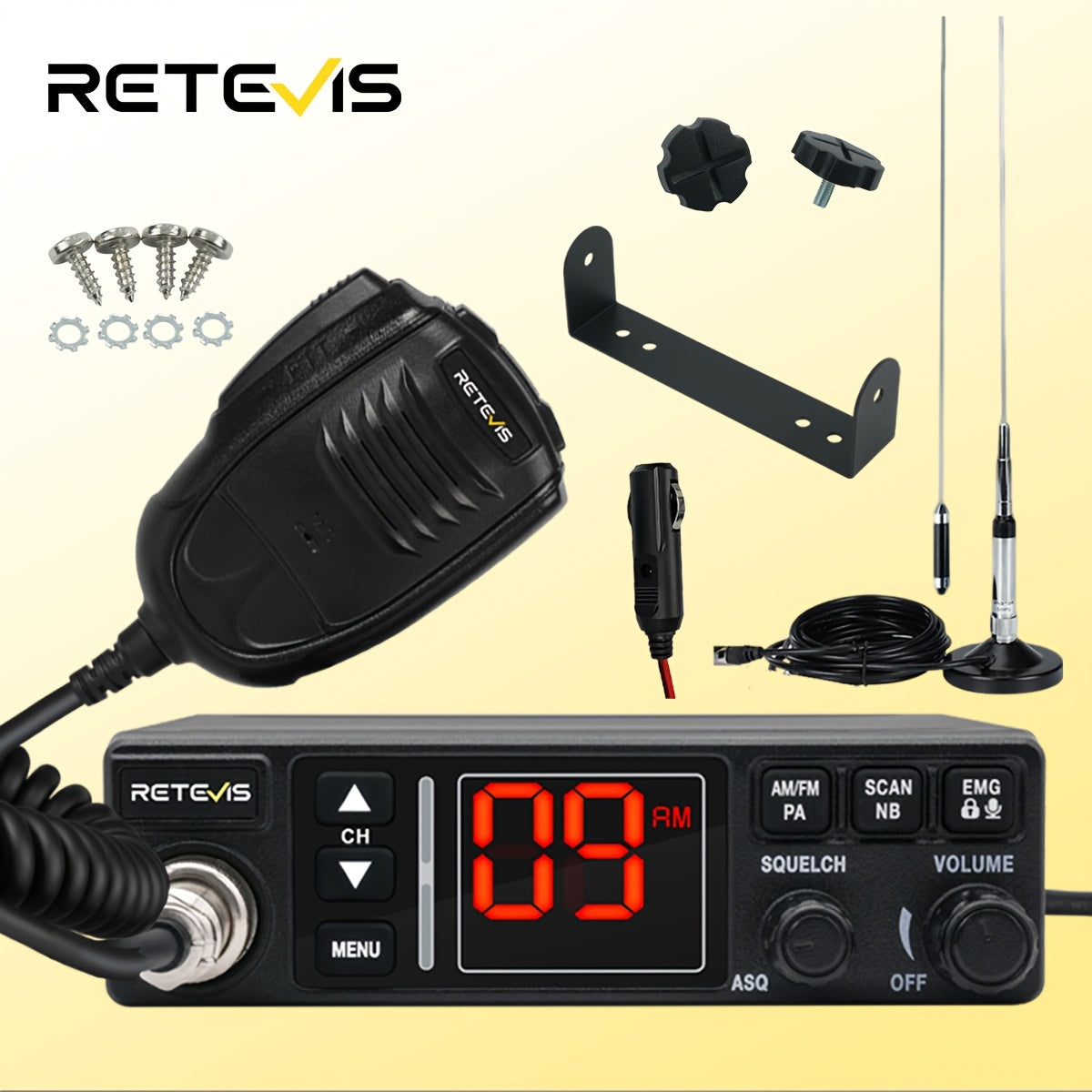 Retevis MB3A 40-Channel AM/FM CB Radio Kit - Long-Range Trucker