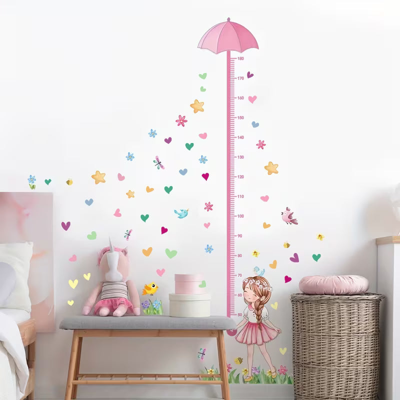 1 Set 2pcs Creative Pink Girl Umbrella Height Sticker Living Room Bedroom Background Wall