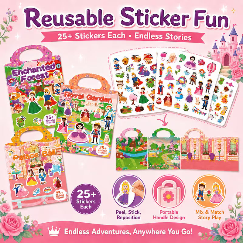 Princess Romance Themed Reusable Jelly Sticker Book