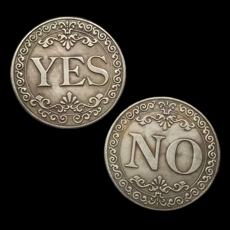 Double-sided YES/NO Decision-making Lucky Coin • Antique Silvery-gray