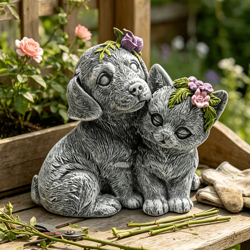 1pc 1pcs Resin Cat & Dog Garden Statue - European Pastoral Style Outdoor/Suitable for Lawn