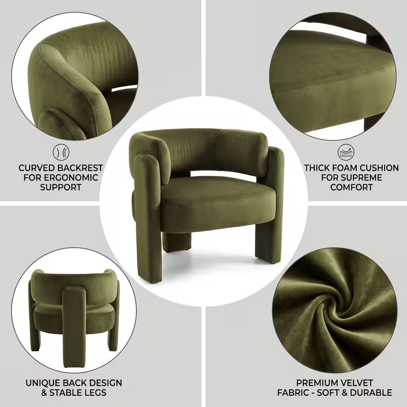 2pcs/1pc Modern Velvet Accent Chair, Decorative Chair, Comfy Upholstered Barrel Chairs with 3 Legs