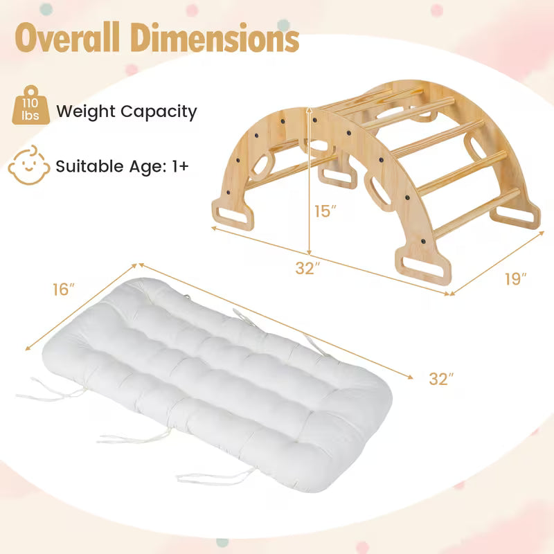 Wooden Rocking Climbing Arch with Cushion 3-in-1