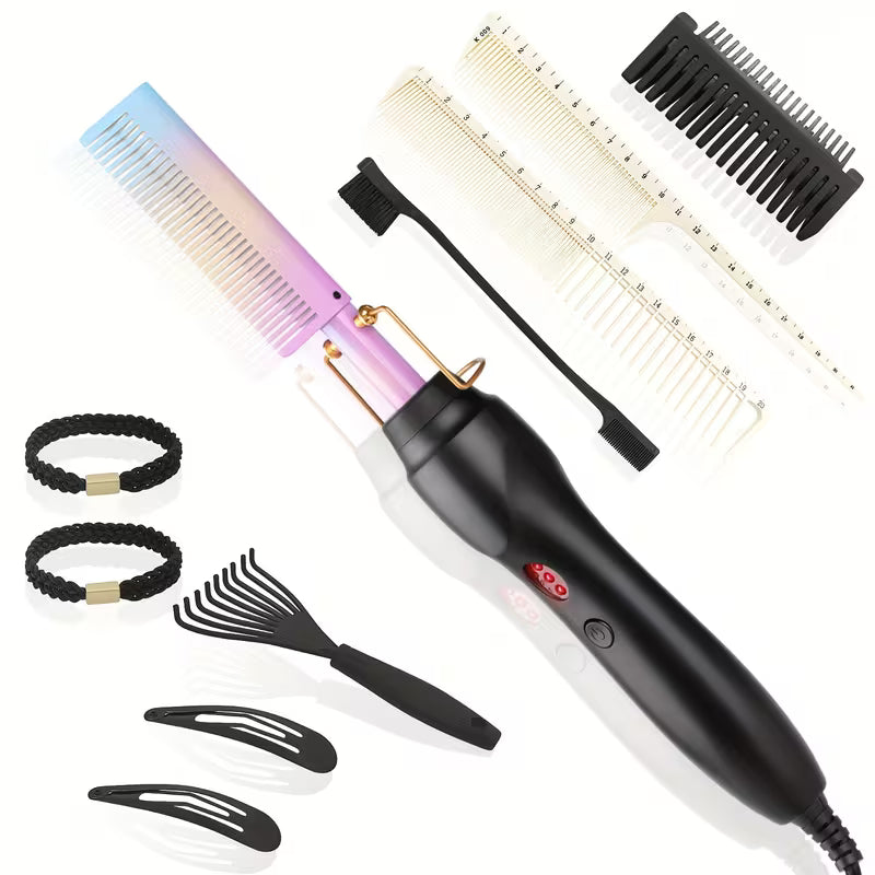 Hot Comb Electric Press Comb Hair Straightener Pressing, Iron, Black