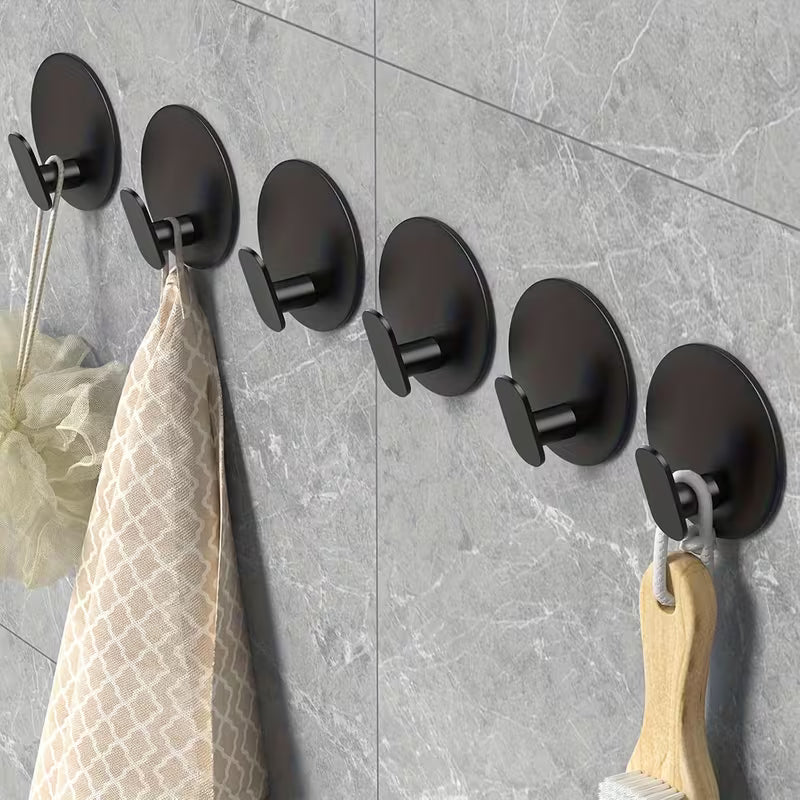 Modern Black Wall Hooks - Easy Install Adhesive, Black