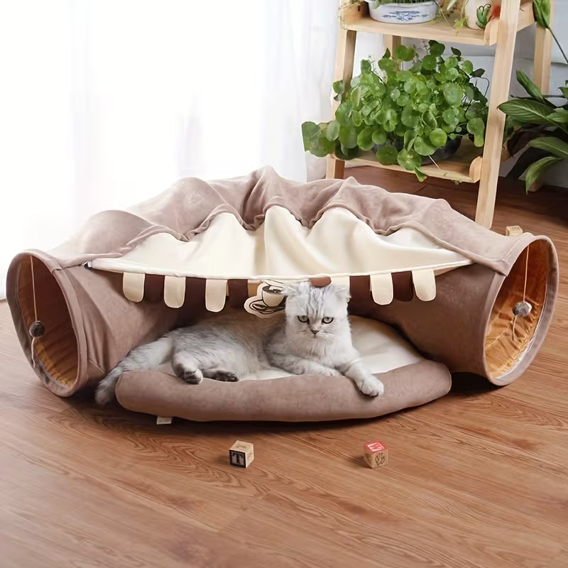 Foldable and Detachable Pet Cat Bed Tunnel Plush