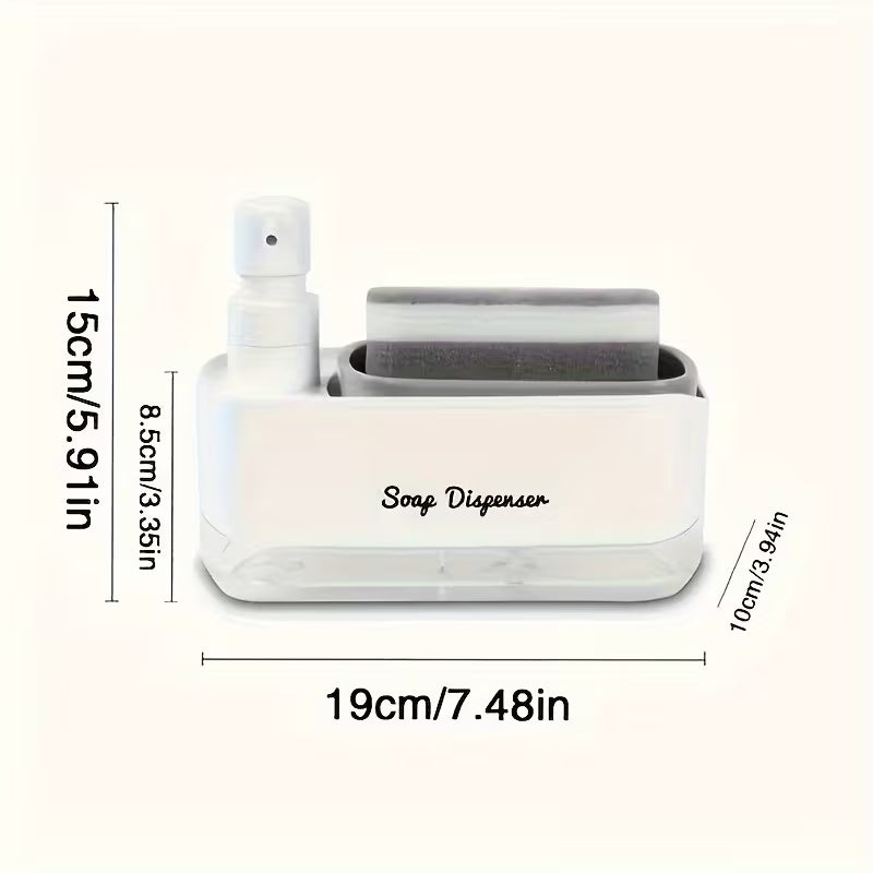 2-in-1 Soap Dispenser and Sponge Holder - Freestanding Countertop Storage Box with Pump