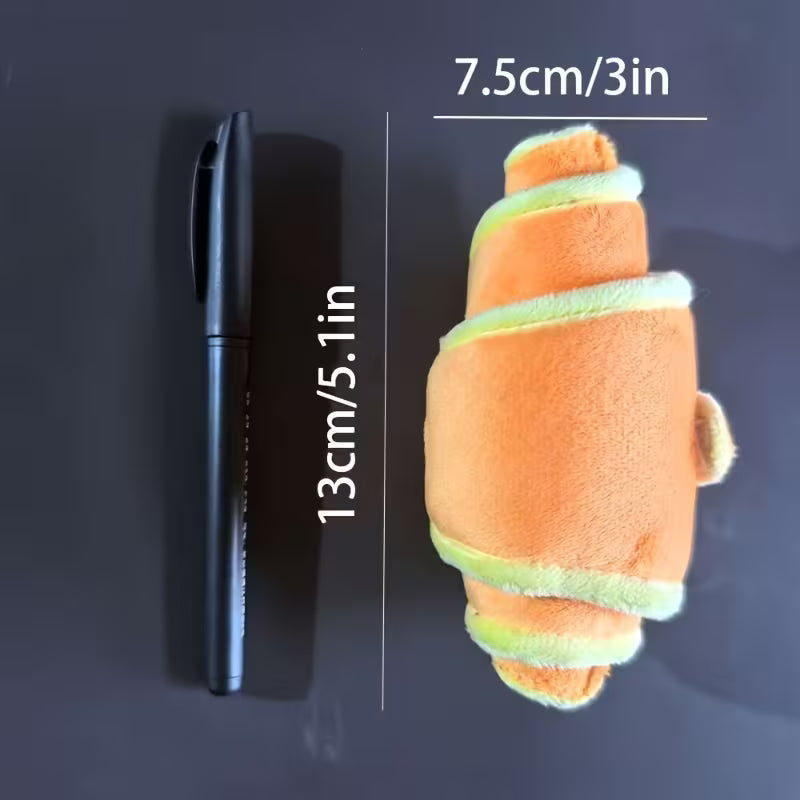 Plush Croissant Dog Toy, Interactive Squeaky Treat Dispensing Set
