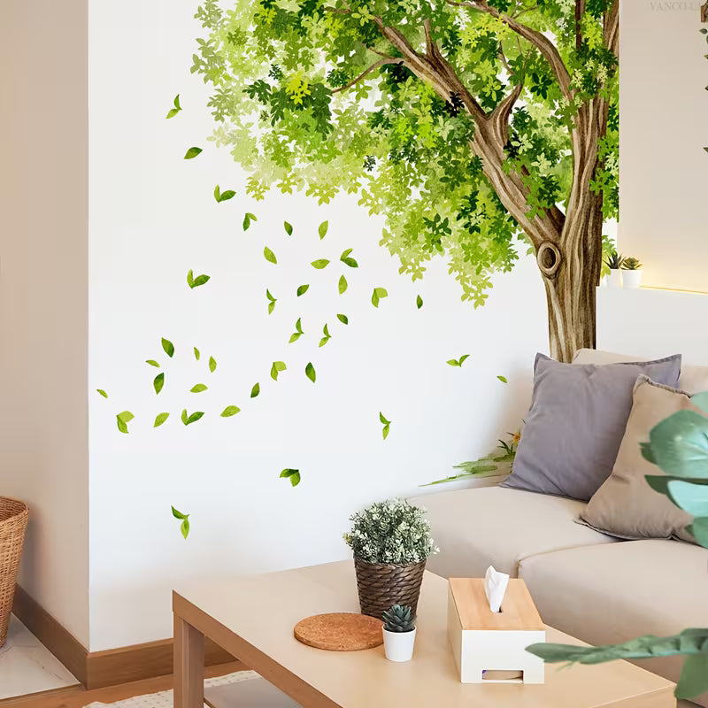 Hand-painted Dense Tree with Fallen Leaves Wall Stickers, A Set of 3pcs, 30*90cm*3pcs