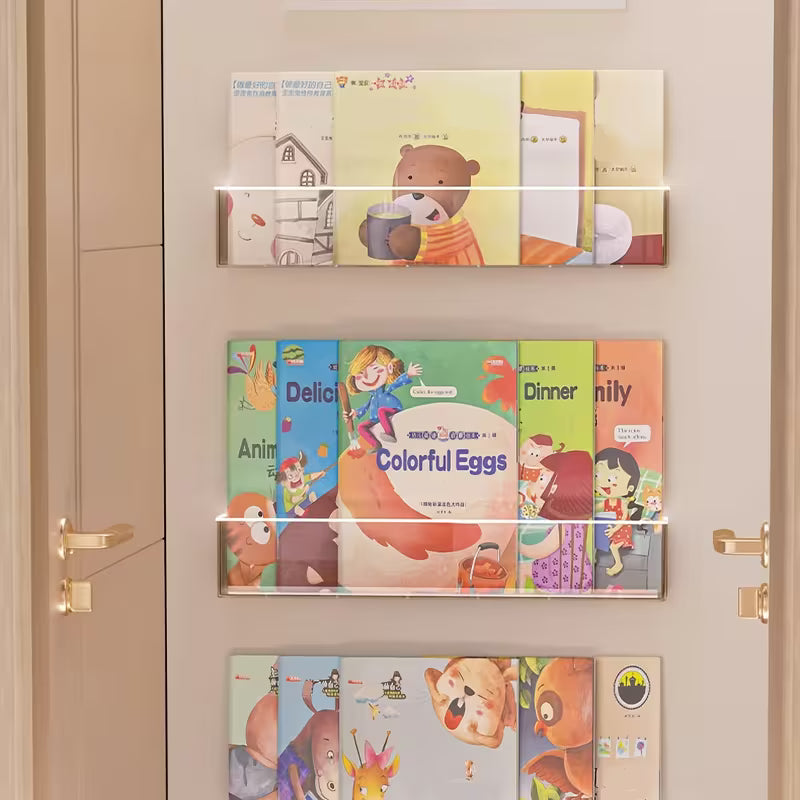 1pc Wall-Mounted Book Storage Rack, Book Display Rack, Picture Book Storage Rack, Transparent
