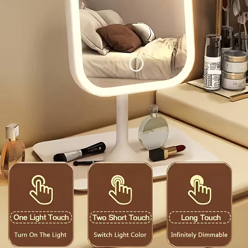 LED Makeup Mirror, Rechargeable Desktop Vanity Mirror with Lights, 3 Light Modes, Touch
