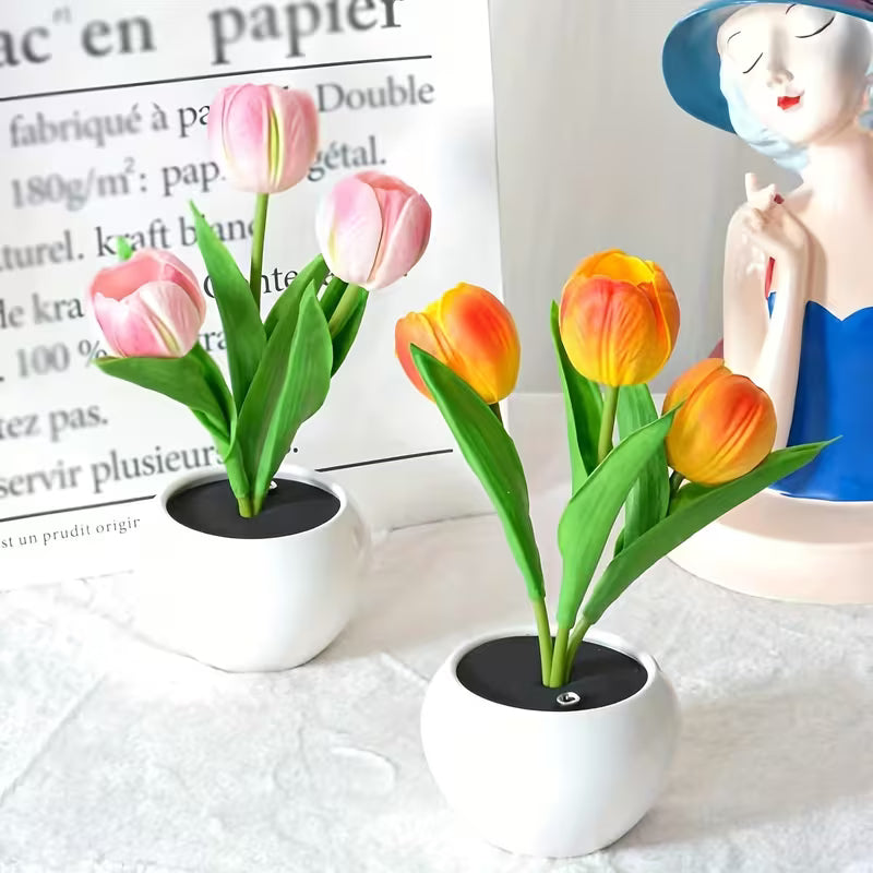 1pc LED Tulip Night Light, Simulated Tulip Table Lamp, Romantic Vase Decoration for Living