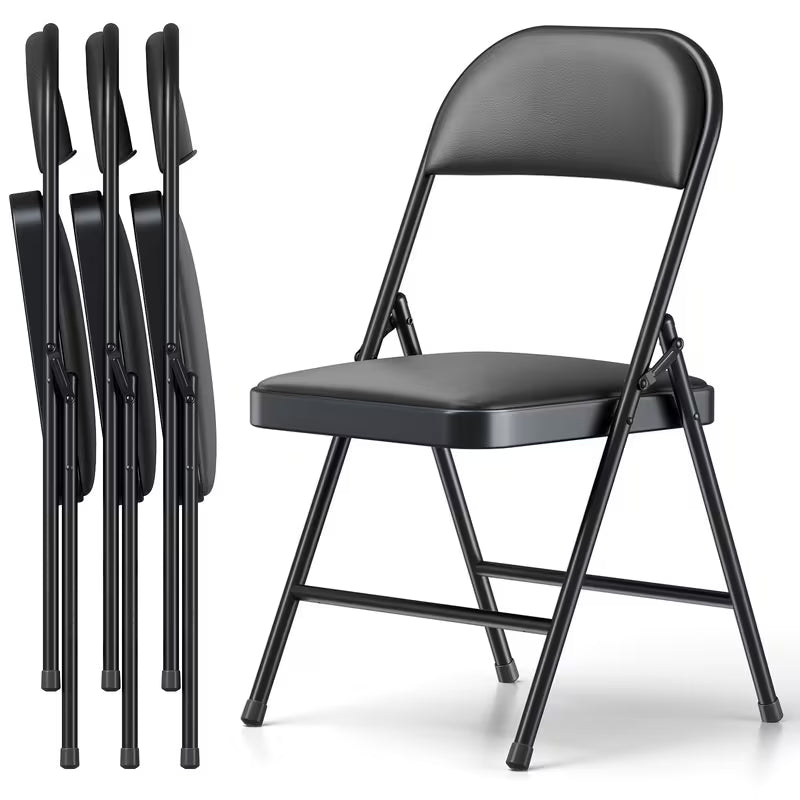 Heavy-Duty Black Folding Chairs Set, Metal, Black