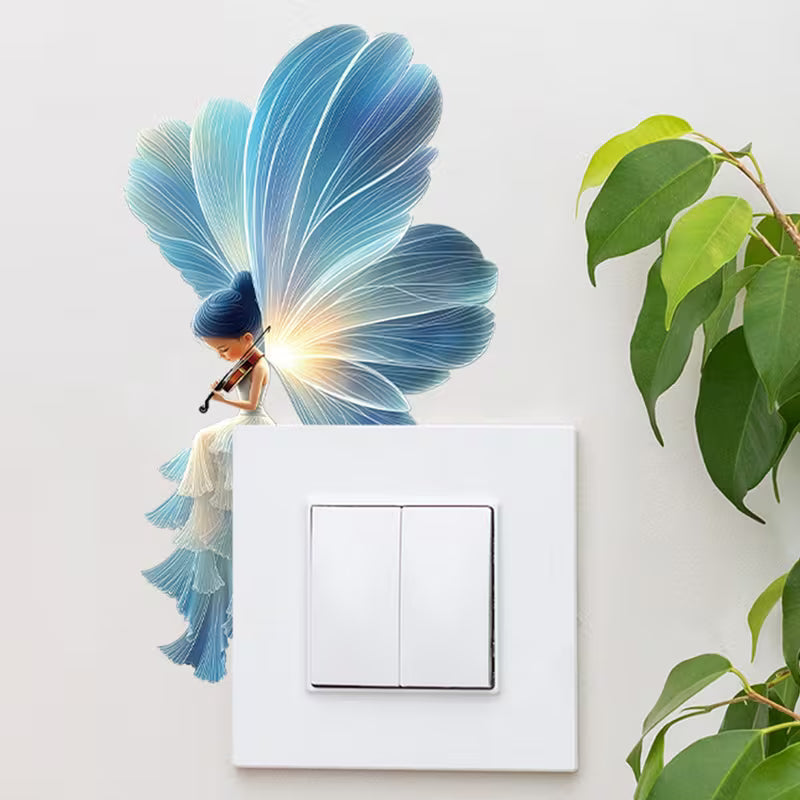 Glow-In-The-Dark Violin Fairy Wall Sticker, Luminous Blue-Winged Violin Fairy Self-Adhesive Paper