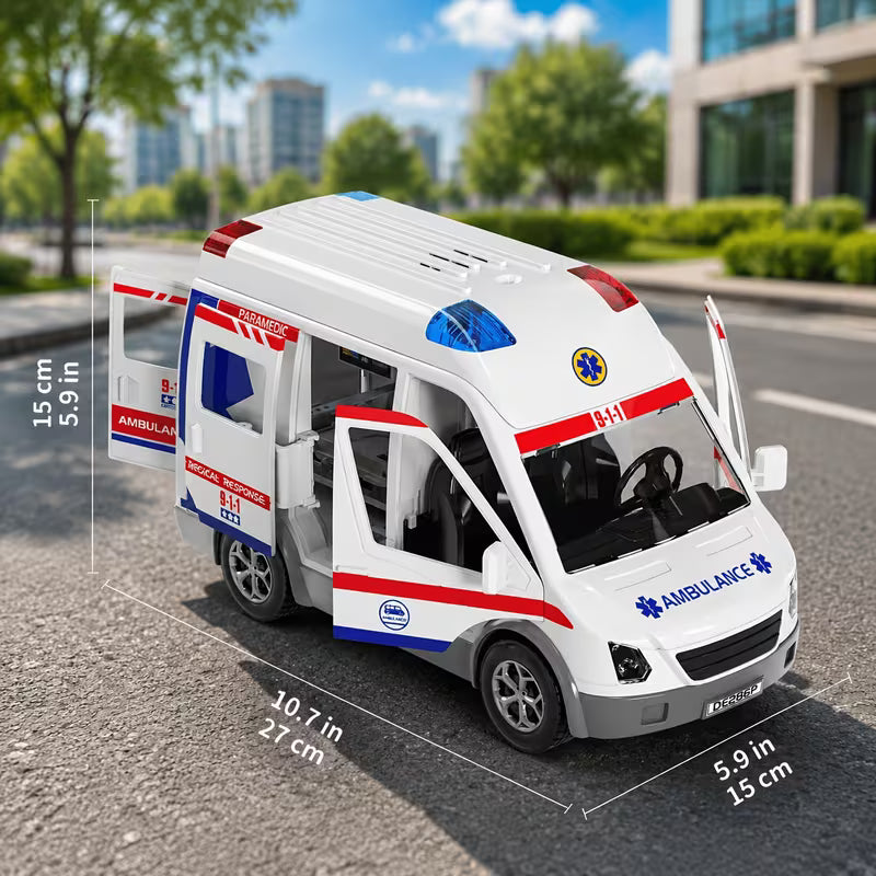 Ambulance Cars Toy for Kids Friction Powered Truck with Light And Sound Emergency Vehicle Toy