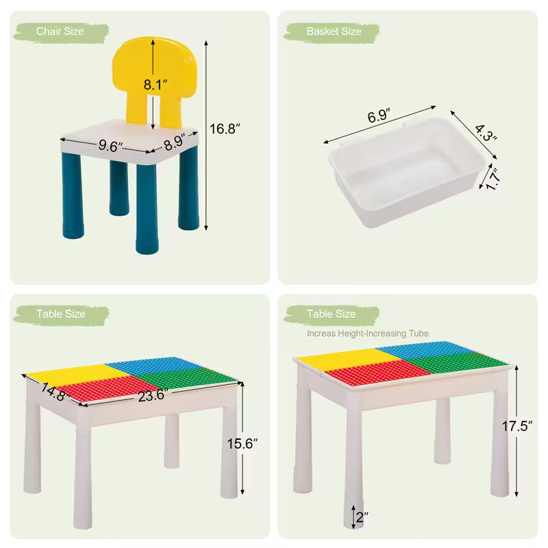Kid Activity Table Set with 2 Chairs and 100-Piece Large Size Blocks