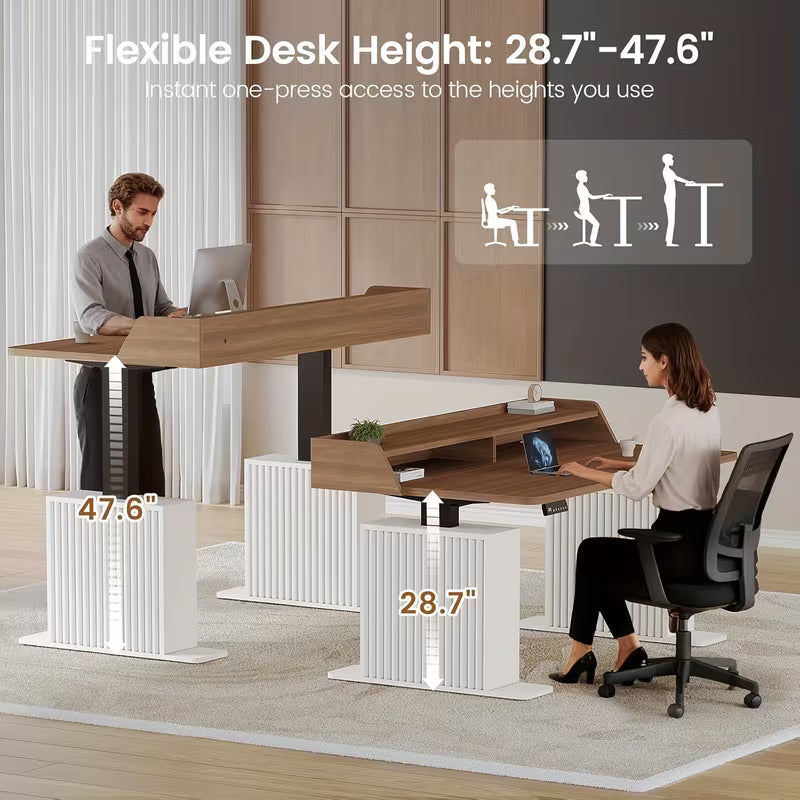 Farmhouse Standing Desk with Storage--55" Height Adjustable Home Office Desk with Power Outlets &