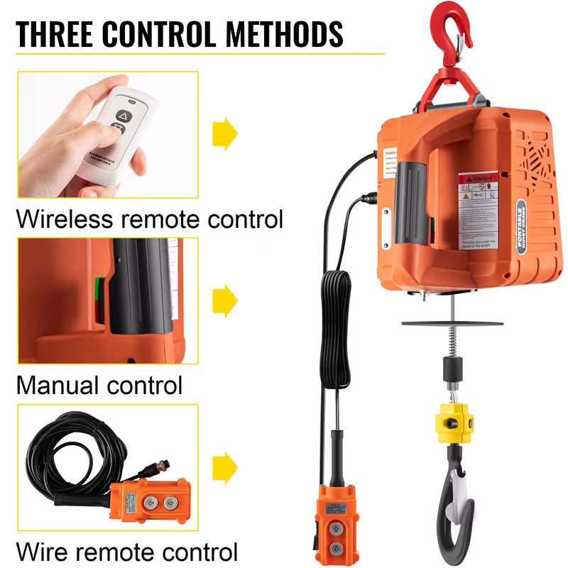 VEVOR 3-in-1 Electric Hoist Winch, 1100lbs Portable Electric Winch, 1500W 110V Power Winch Crane