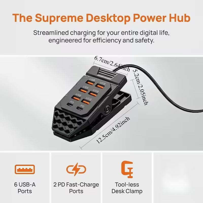 Clip on 8-in-1 USB Hub, 6 USB-A+2 PD Type-C Fast