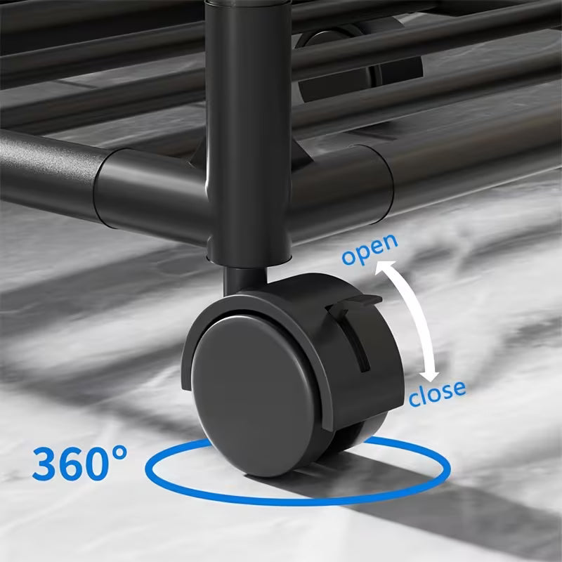 6-Tier Adjustable Rolling Metal Storage Cart with Wheels & Hooks